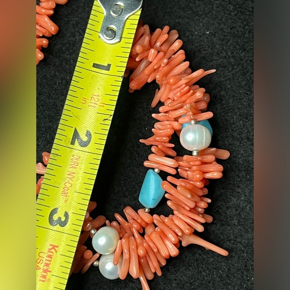 Antique Red Pink Coral Necklace bracelet Natural Corals Turquoise and Pearls - Picture 6 of 9